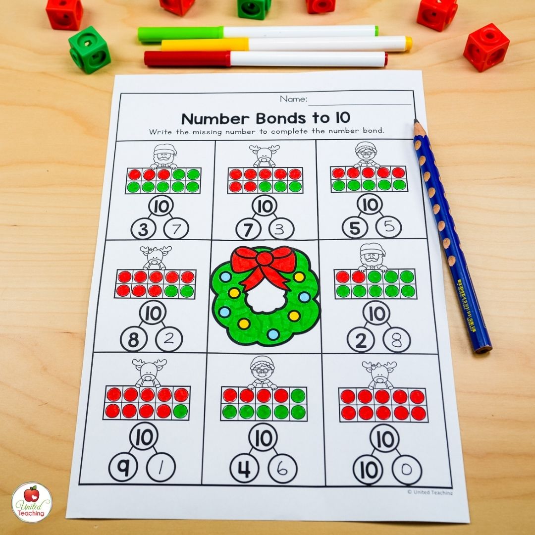 Number Bonds Christmas math activity for December