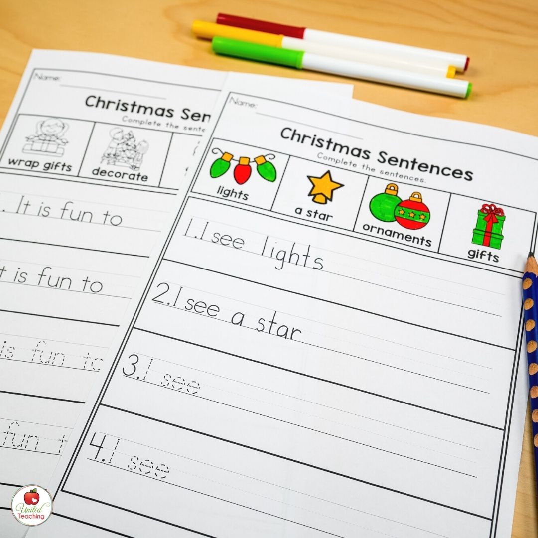 Christmas complete the sentence worksheets