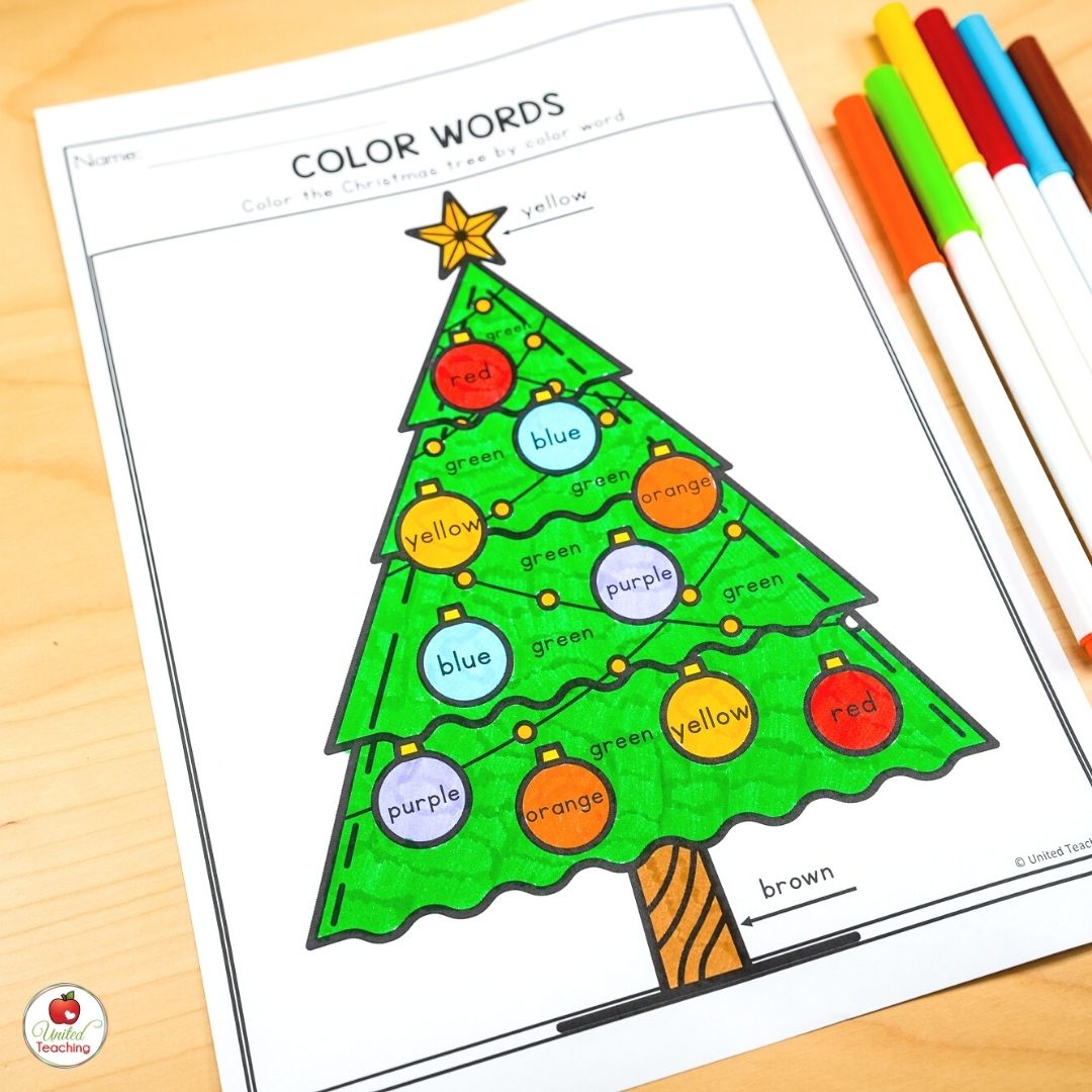 Christmas color words worksheet
