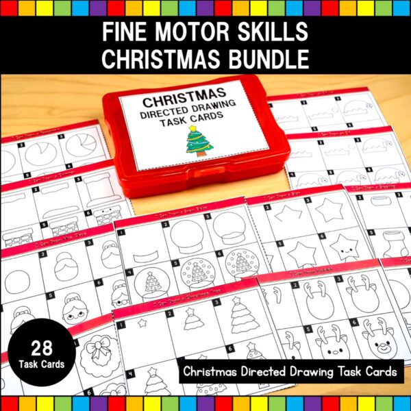 Christmas Fine Motor Skills Bundle Directed Drawing Task Cards