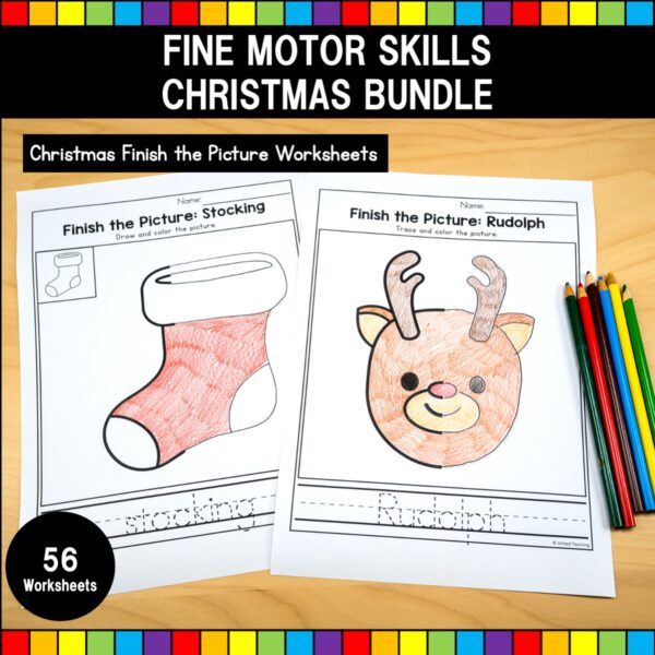 Christmas Fine Motor Skills Bundle Finish the Picture Worksheets