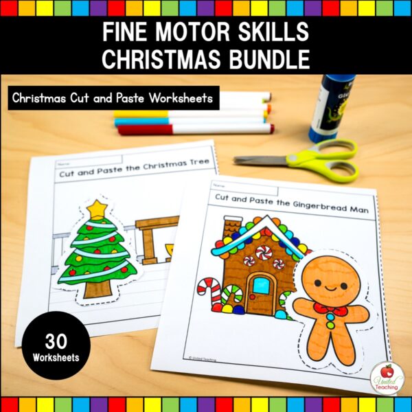 Christmas Fine Motor Skills Bundle Cut and Paste Worksheets