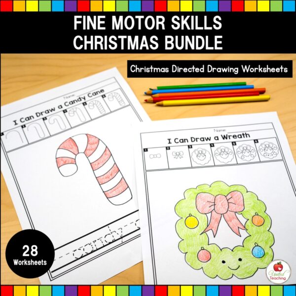 Christmas Fine Motor Skills Bundle Directed Drawing Worksheets