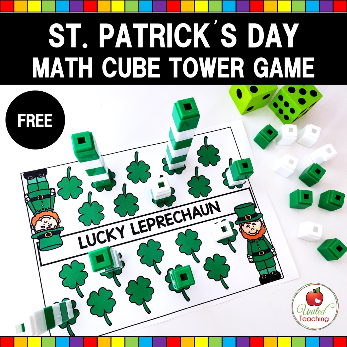 St Patrick's Day Lucky Leprechaun Math Cube Tower Math Center