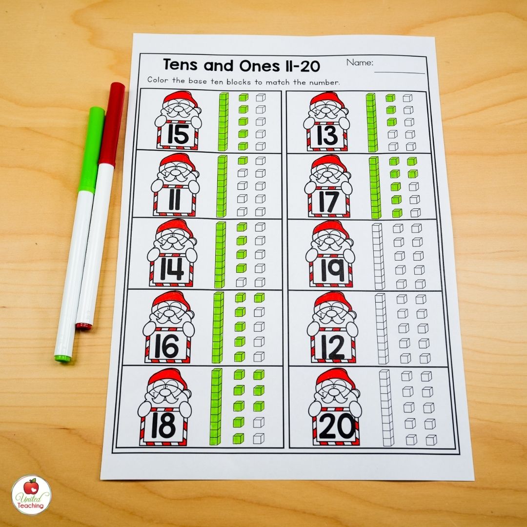 Tens and Ones 11-20 math worksheet for kindergarten