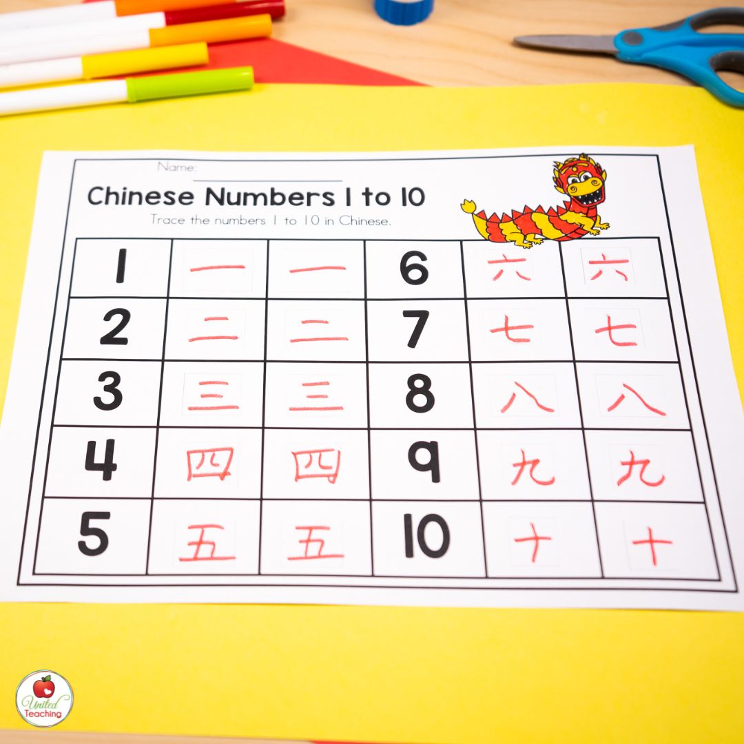 Writing Chinese Numbers 1-10 worksheet
