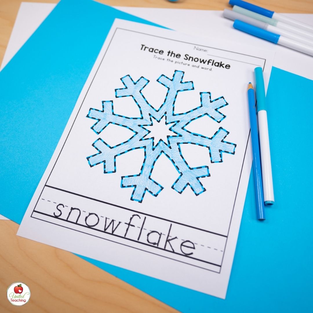 Trace a snowflake fun winter worksheet for January