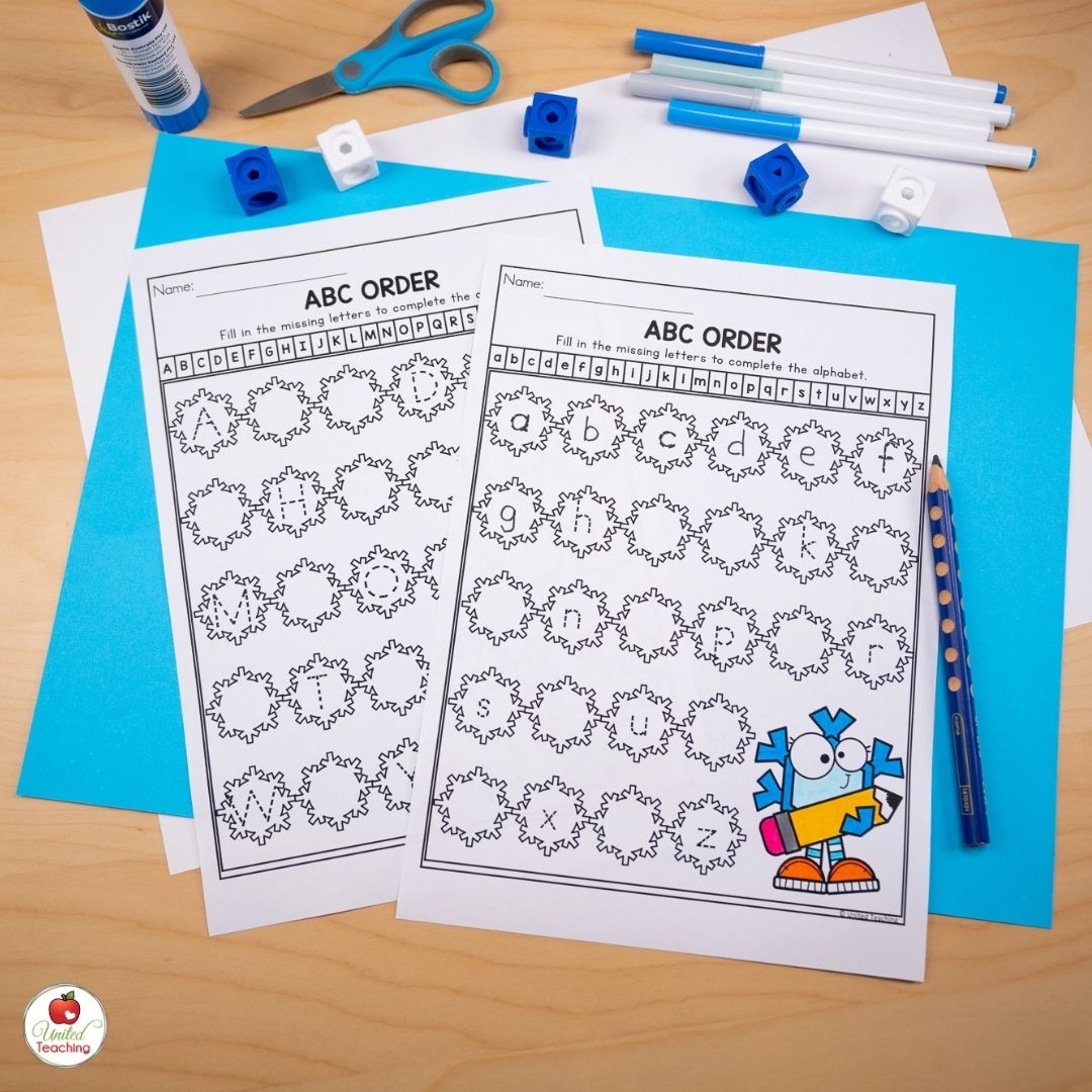 Winter ABC Order Writing  Worksheets for uppercase and lowercase letters