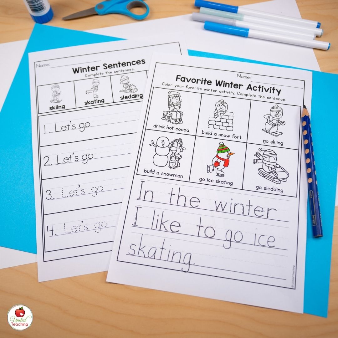 January writing worksheets for kindergarten students