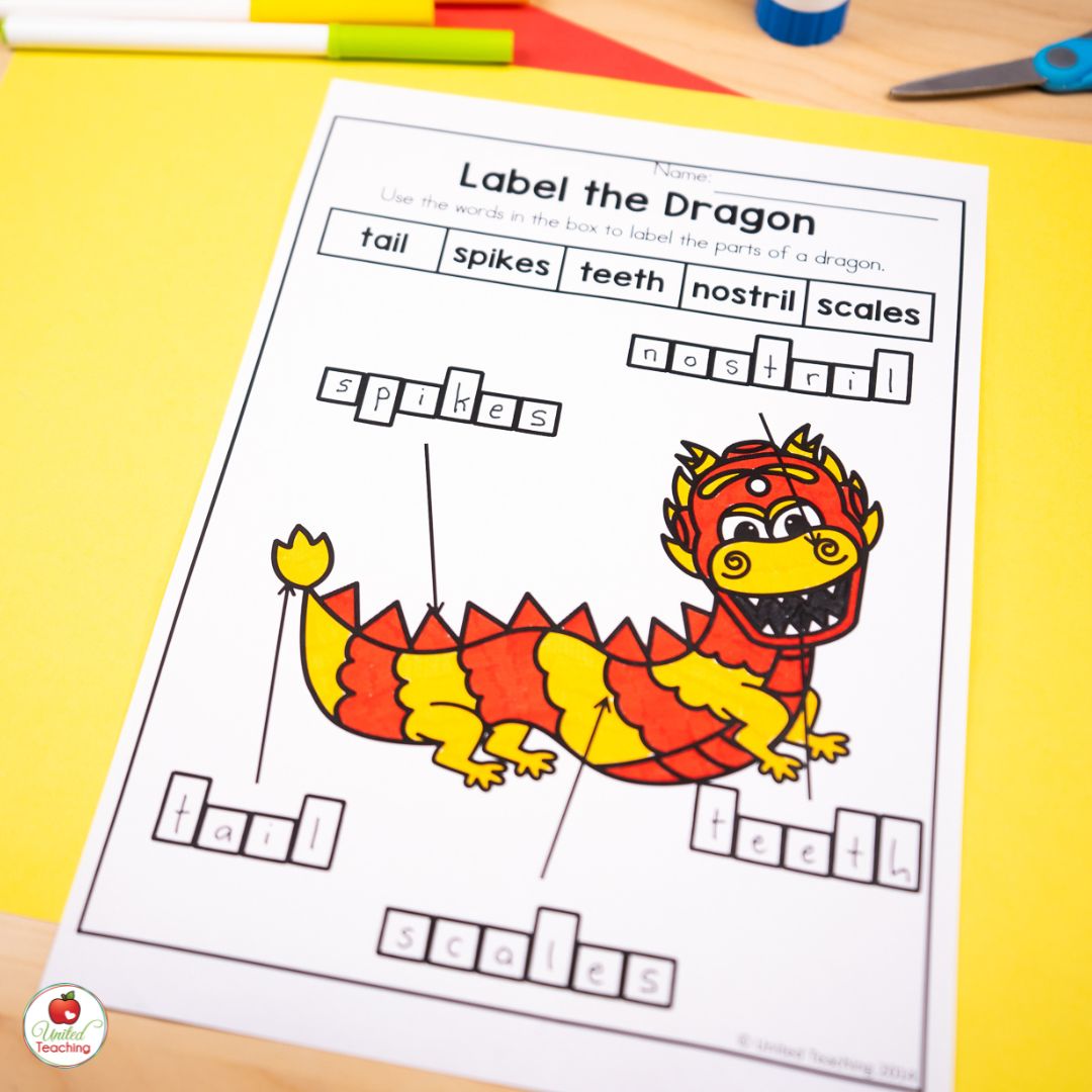 Label the Dragon Chinese New Year worksheet