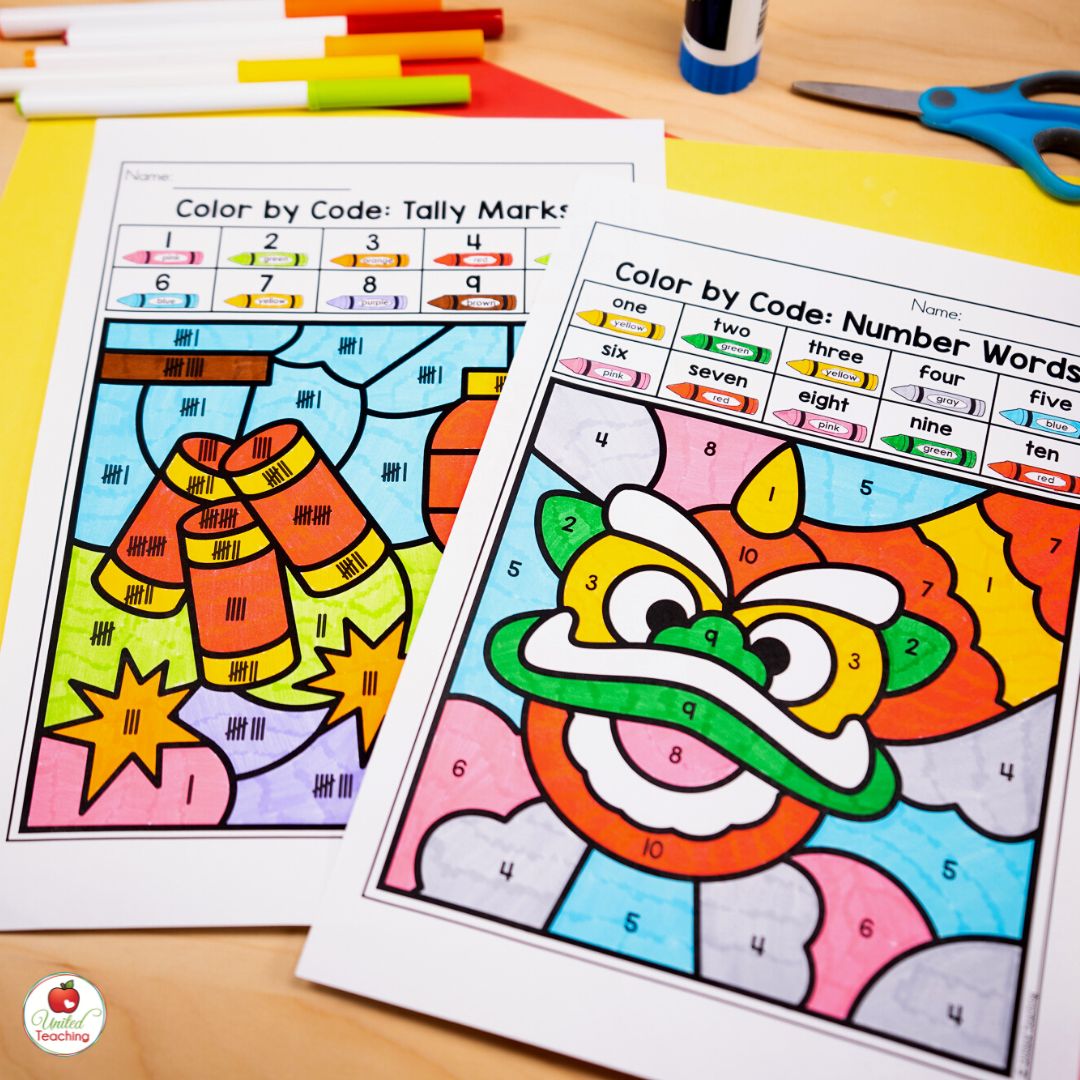 Chinese New Year Color by Code Math Worksheets