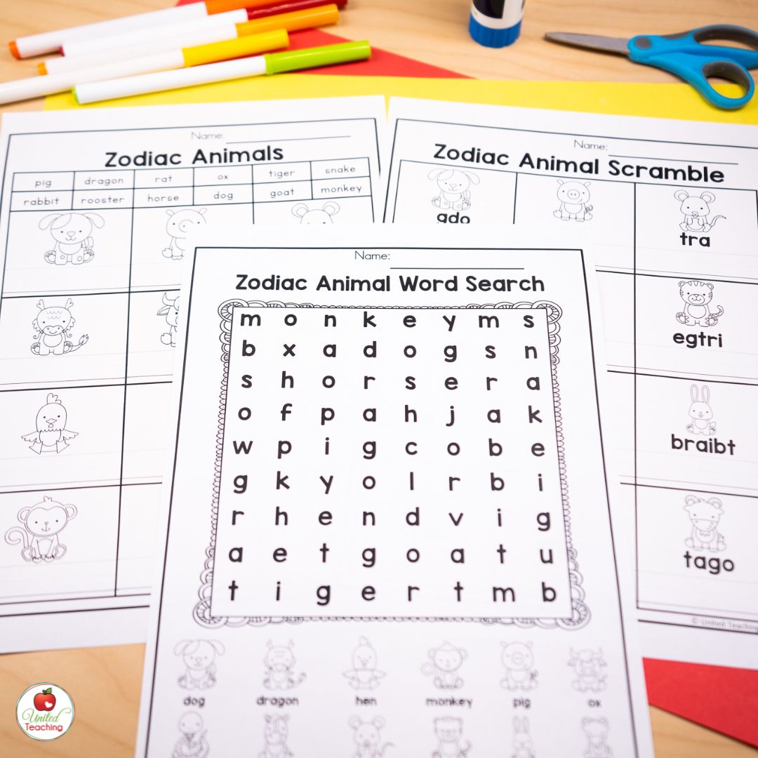 Zodiac Animal Worksheets for the Lunar New Year