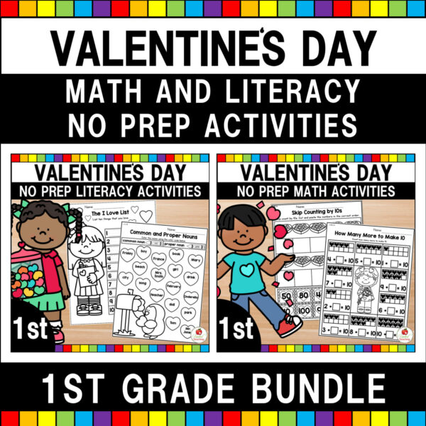 Valentine's Day Math and Literacy Bundle for 1st Grade Cover