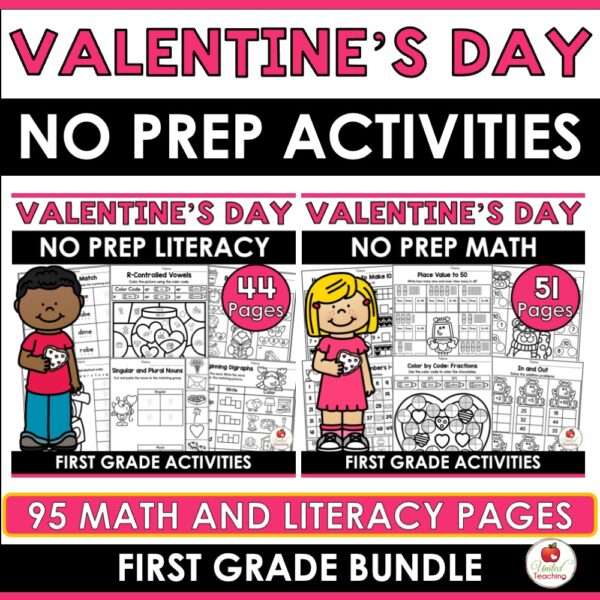 Valentines Day Math and Literacy Activities Bundle Grade 1