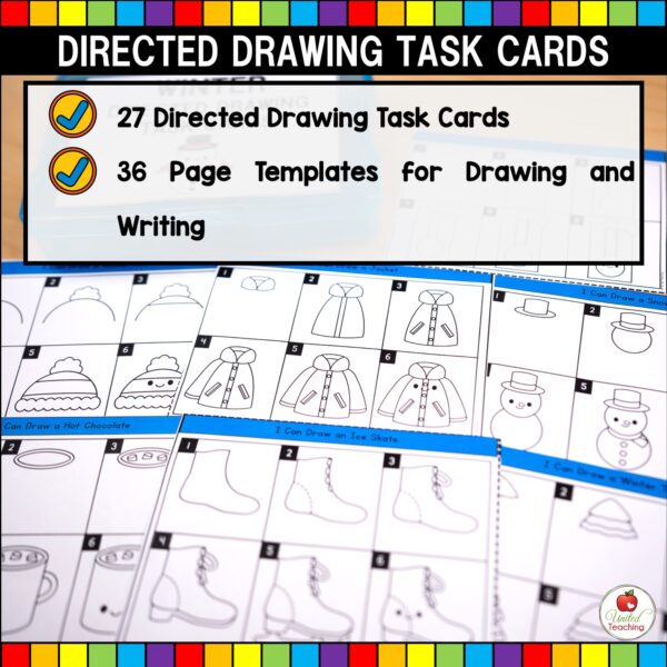 Winter Directed Drawing Task Cards What's Included List