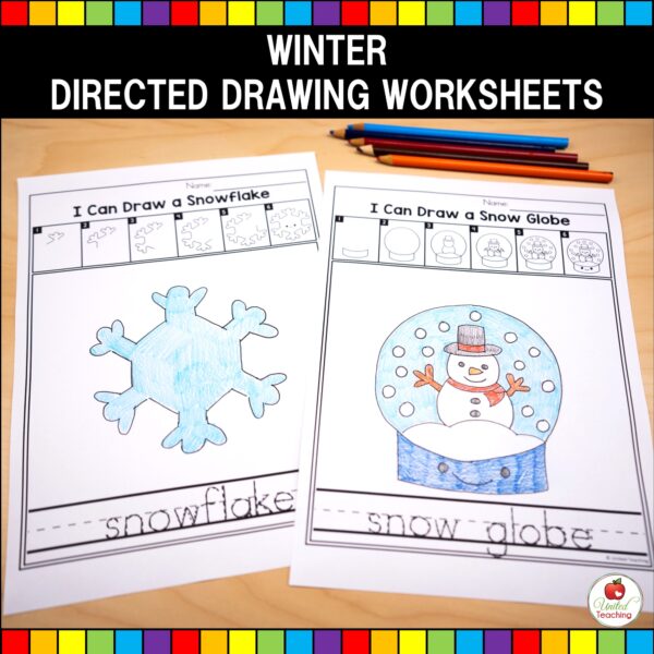 Winter Directed Drawing Snow Globe and Snowflake worksheet