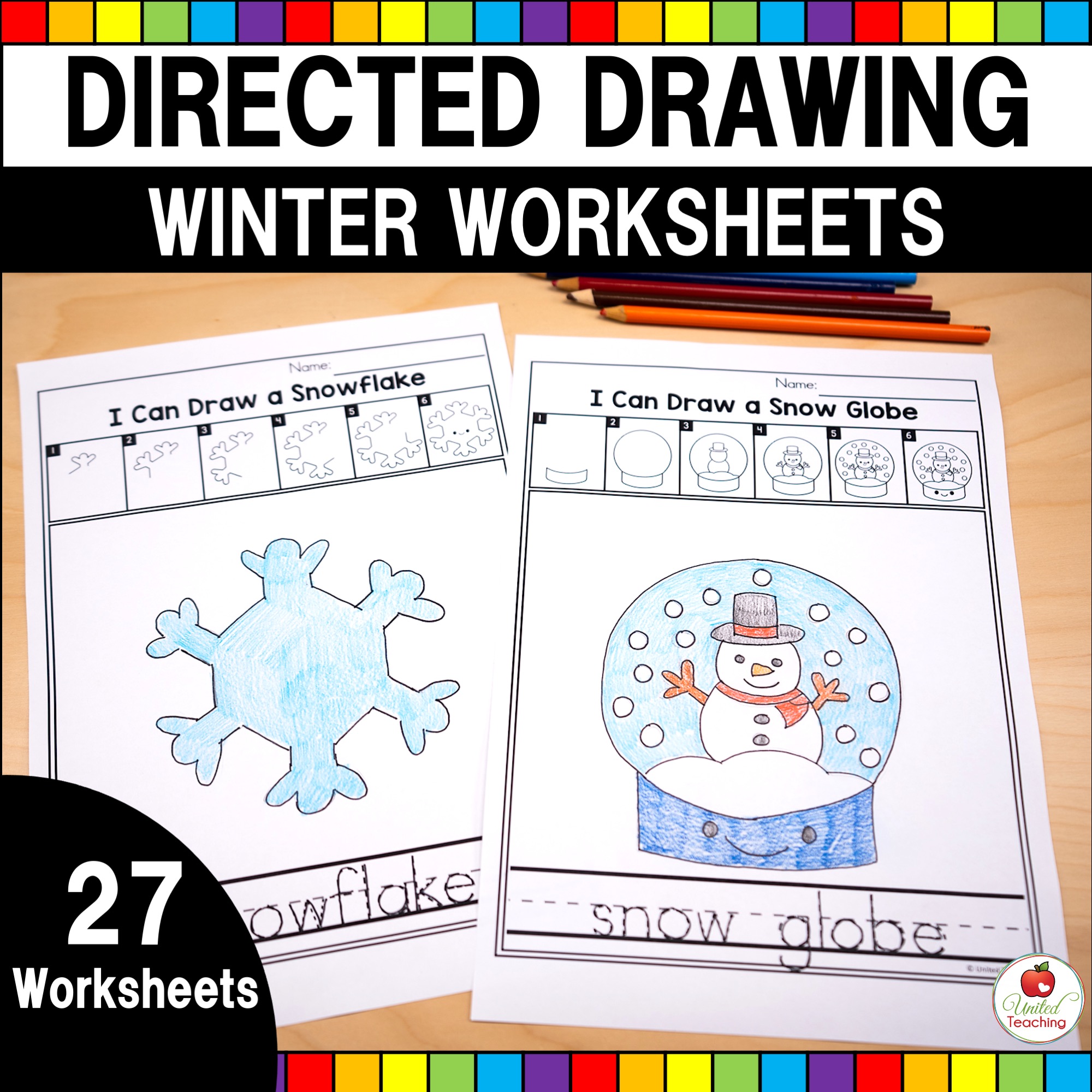 Winter Directed Drawing Worksheets United Teaching