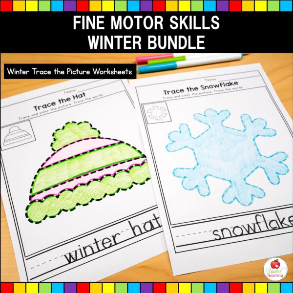 Winter Fine Motor Skills Bundle Trace a Picture Worksheets