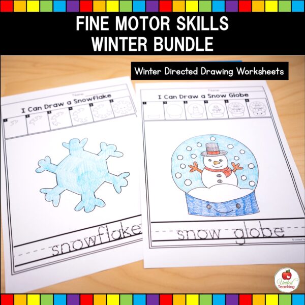 Winter Fine Motor Skills Bundle Directed Drawing Worksheets