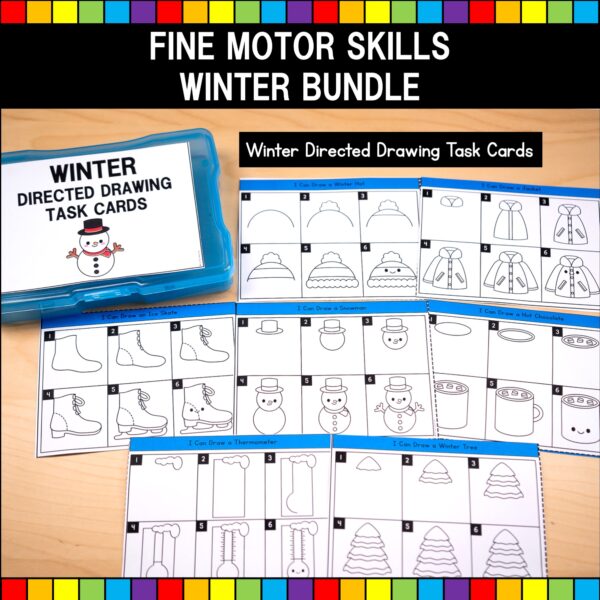 Winter Fine Motor Skills Bundle Directed Drawing Task Cards