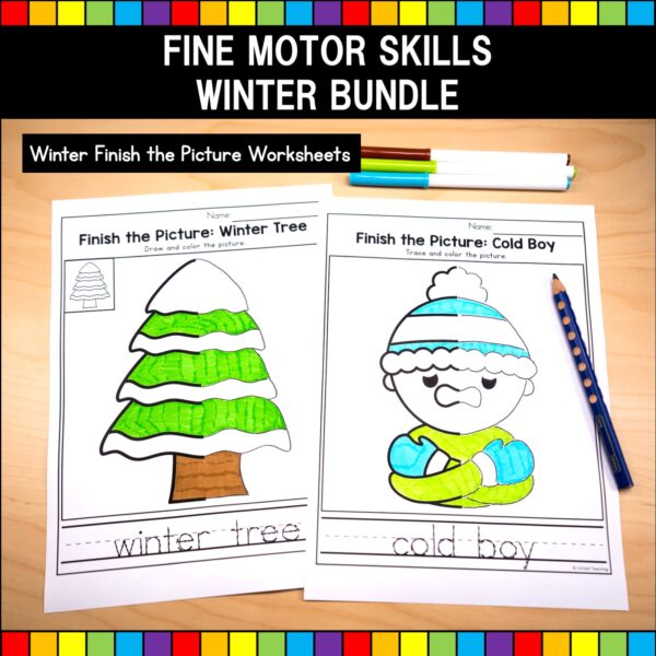 Winter Fine Motor Skills Bundle Finish the Picture Worksheets