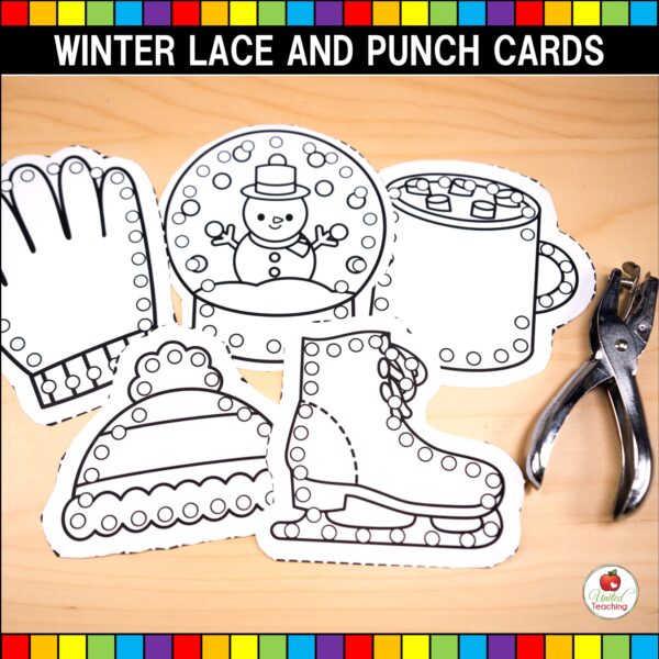 Winter Lace and Punch Cards for Fine Motor Skill development