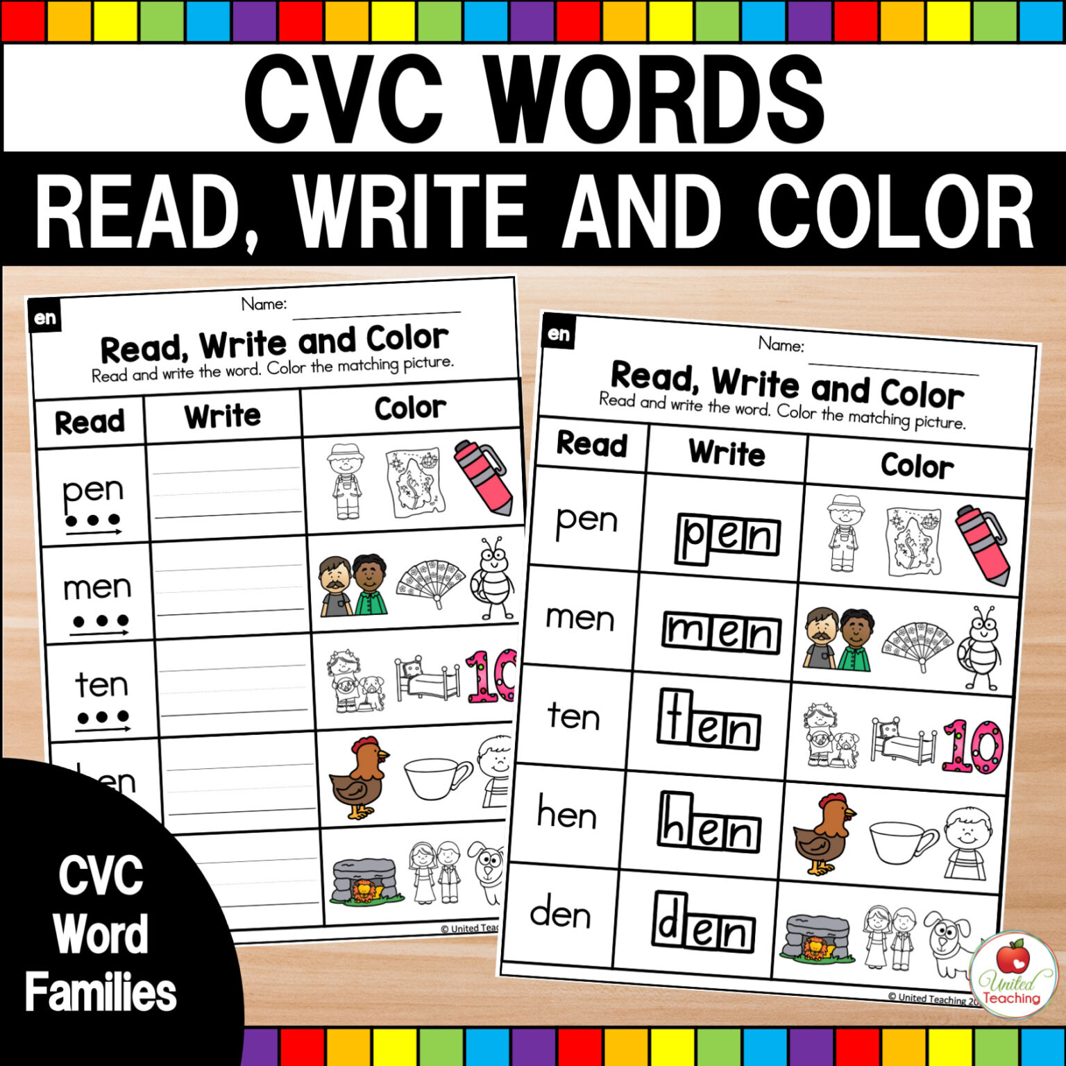 CVC Words Read, Write and Color - United Teaching