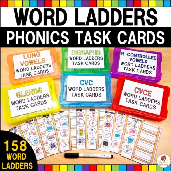 Word Ladders Phonics Task Cards Bundle Cover