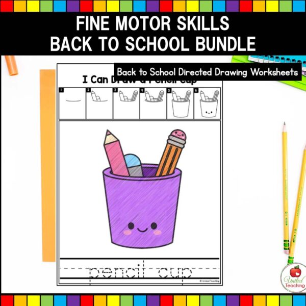 Back to School Fine Motor Skills Directed Drawing Worksheets