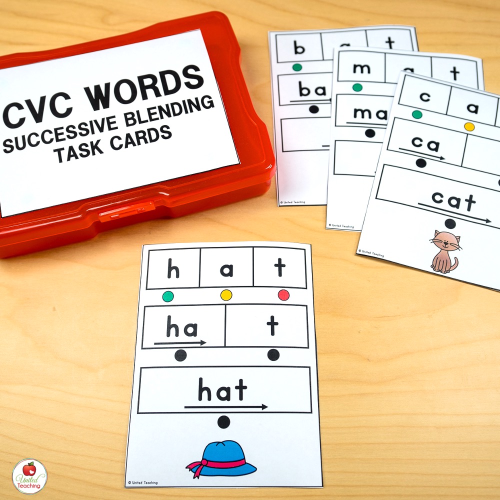 CVC Words Successive Blending Task Cards 