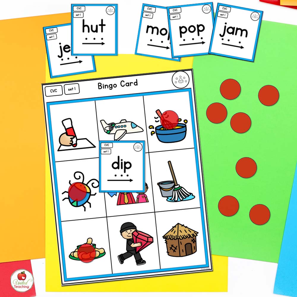 CVC Words Bingo Game with Picture Mats