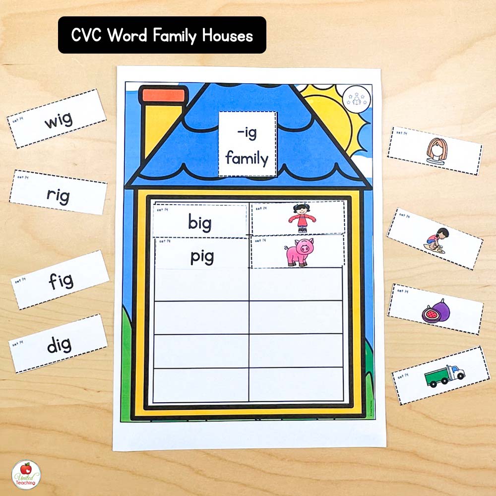 CVC Word Family Houses Matching Phonics Center