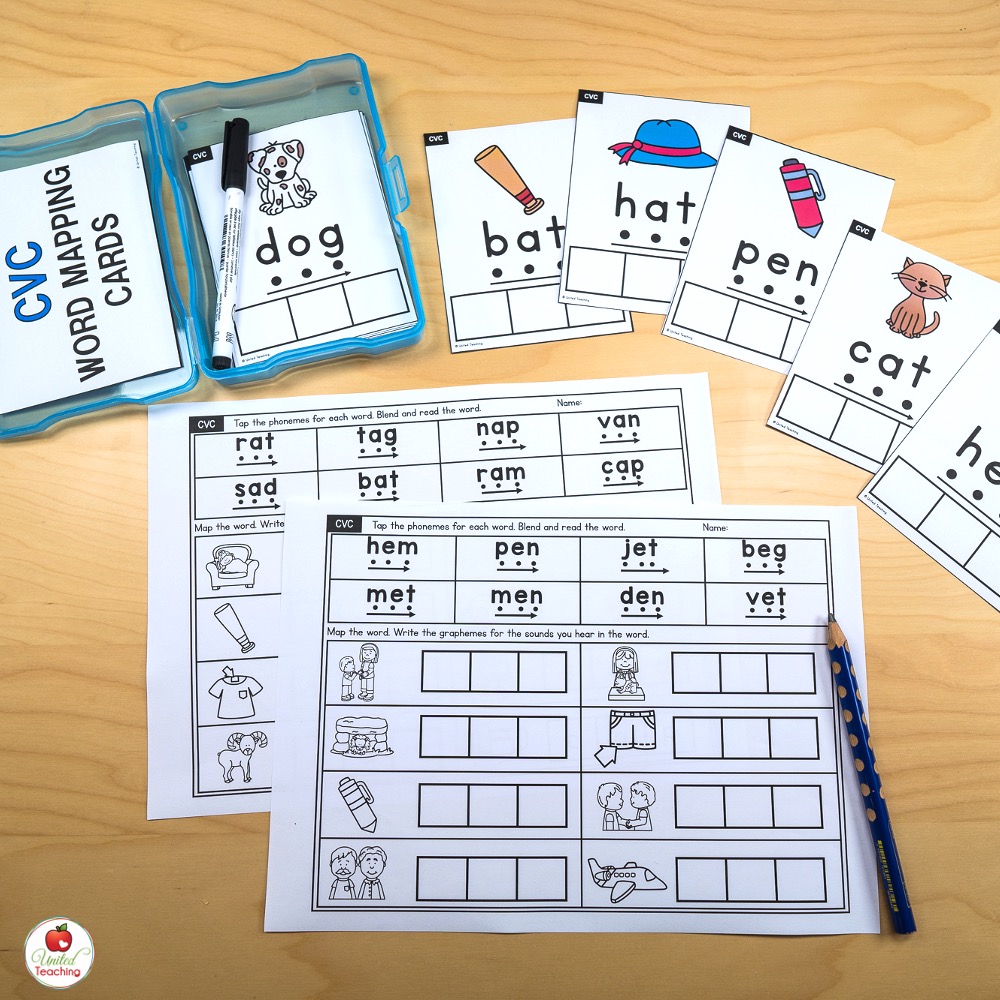 Word Mapping Task Cards and Worksheets for building blending and segmenting skills