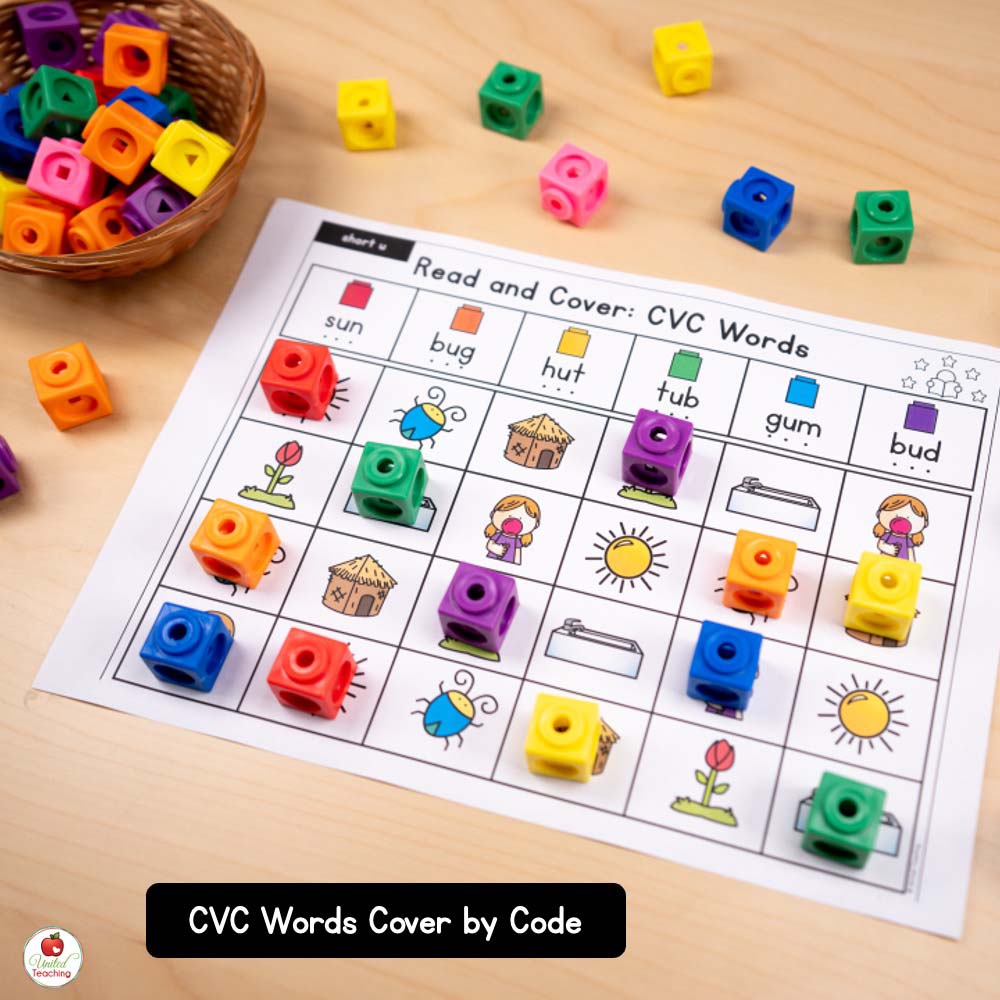 Read and Cover by Code CVC Word Phonics Centers