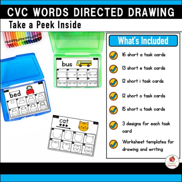 CVC Words Directed Drawing Task Cards What's Included