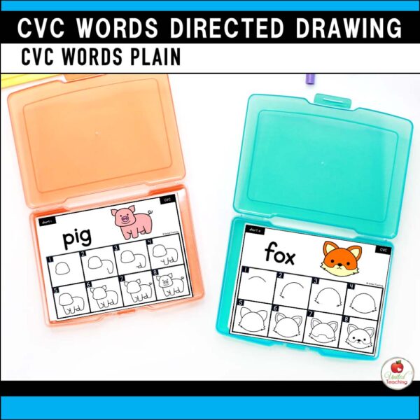CVC Words Directed Drawing Task Cards Plain