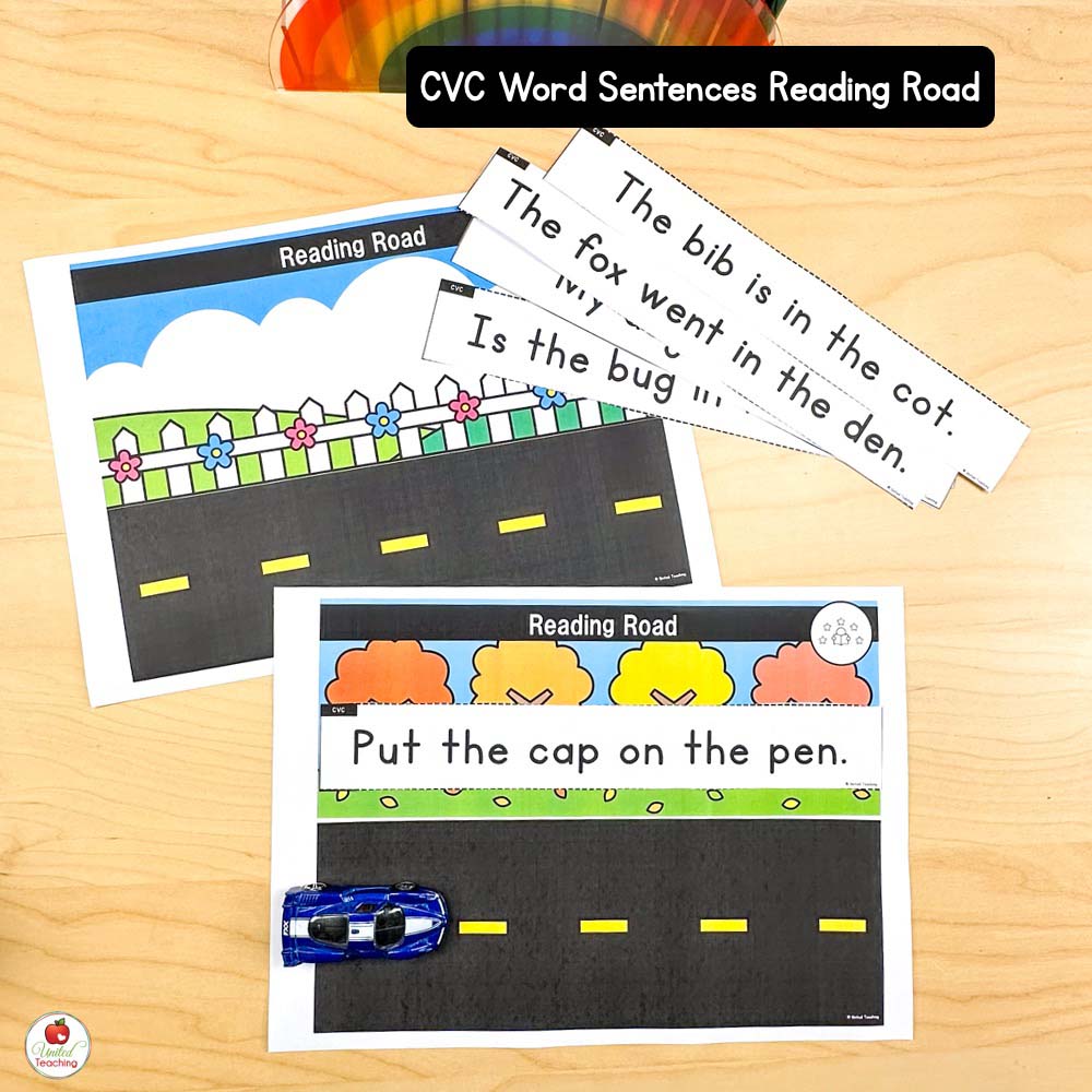 CVC Word Sentences Reading Road Phonics Center