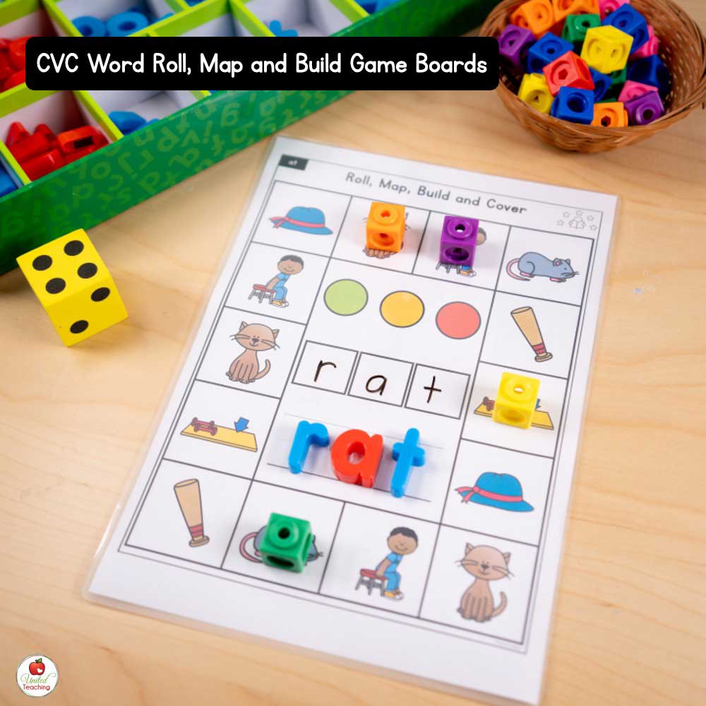 CVC Words Roll Map and Build Game Boards