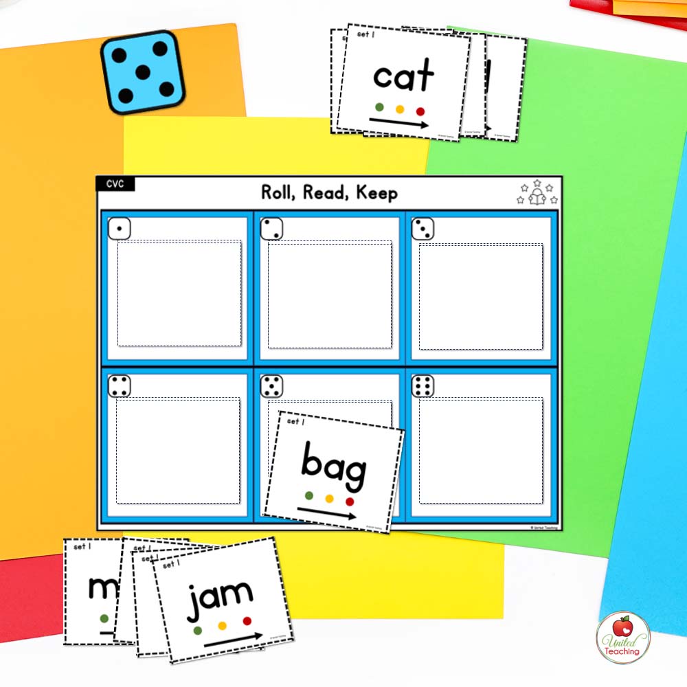 CVC Words Roll, Read and Keep Phonics Game