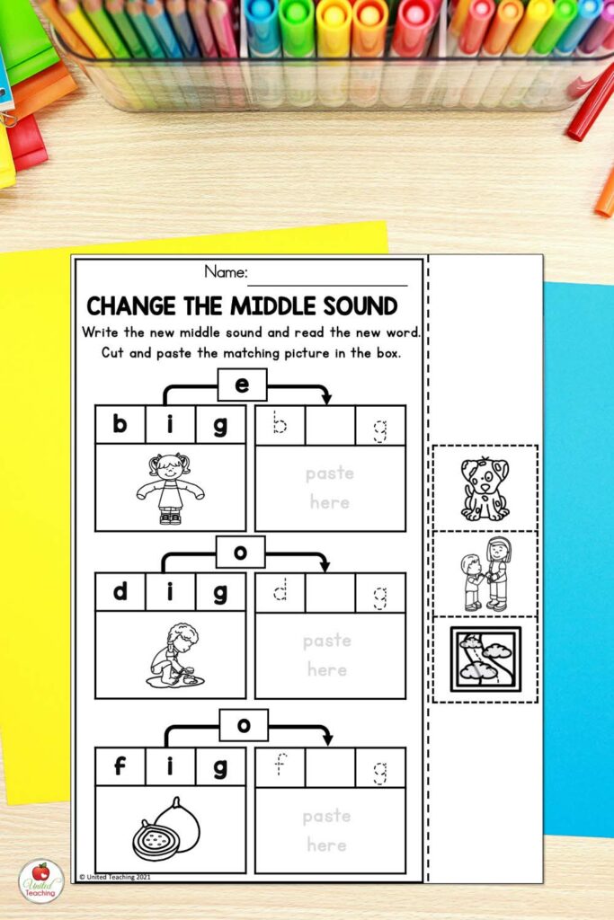 Phoneme Substitution Worksheet for changing Middle Sounds