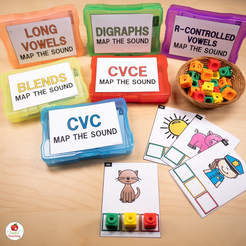 Phonics Map the Sounds Task Cards for building blending and segmenting skills
