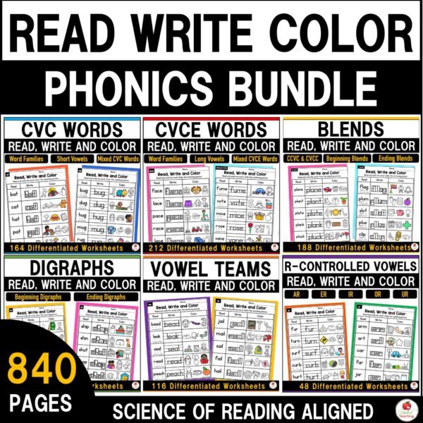 Phonics Read Write and Color Bundle