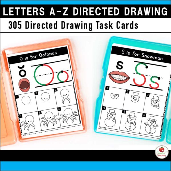 Letters and Sounds Directed Drawing Task Cards with Letter Formation and mouth articulation