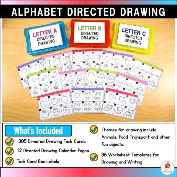 Alphabet Directed Drawing Task Cards What's Included