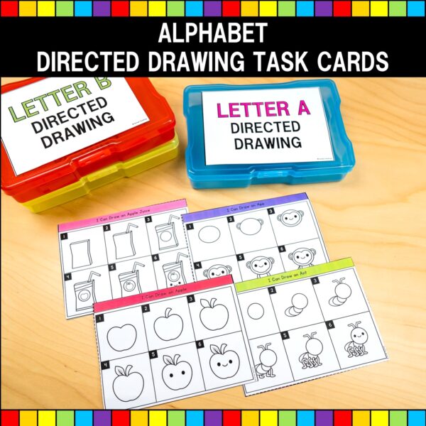Alphabet Directed Drawing Task Cards Letter A and Letter B Samples