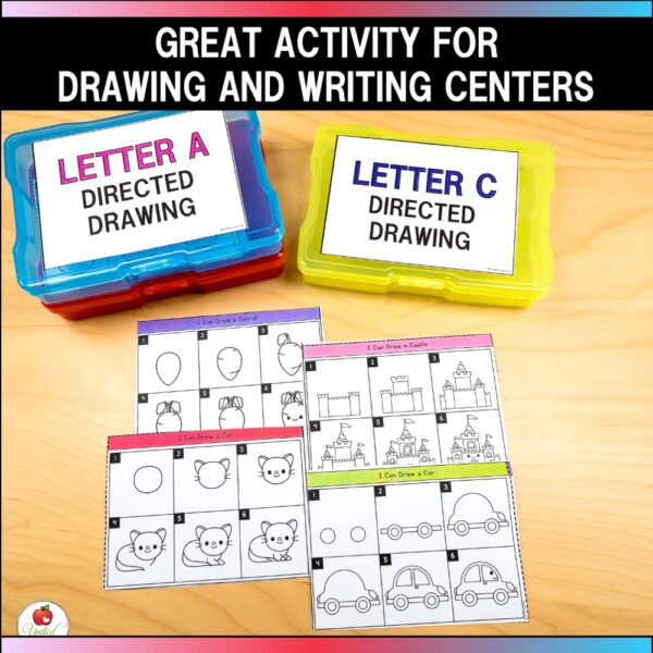 Alphabet Directed Drawing Task Cards Examples
