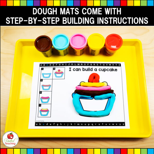 Alphabet Play Dough Building Mat C for Cupcake in action