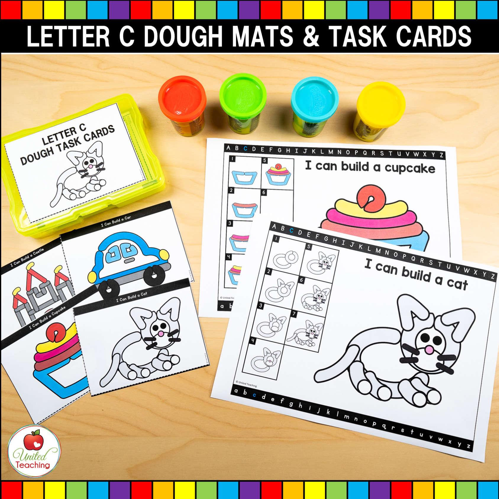 Alphabet Play Dough Mats and Task Cards Bundle - United Teaching