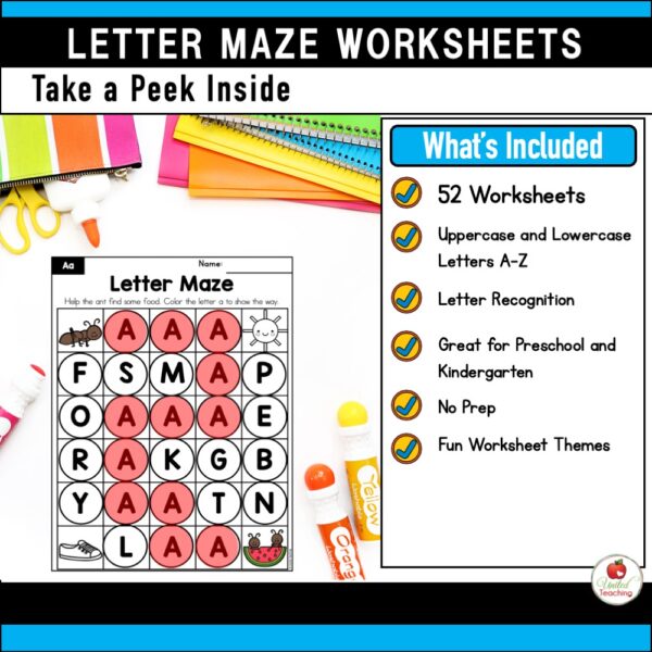 Alphabet Letter Maze Worksheets What's Included