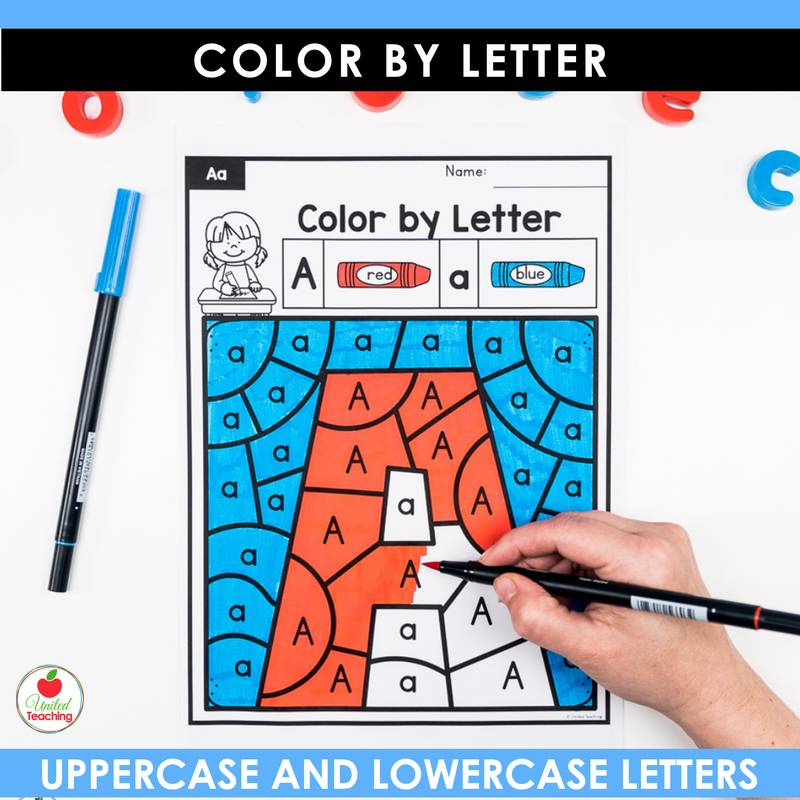 Alphabet Color by Letter Worksheets Uppercase A mystery letter